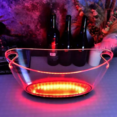 Richshining Large Capacity Oval LED Ice Bucket with Handles, Color Changing Plastic Champagne Wine Tub for Bar Nightclub Party