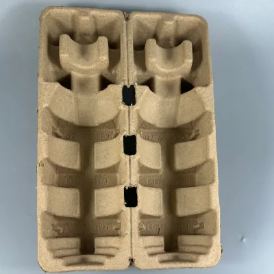 Wholesale Natural Brown Molded Pulp Bottle Wine Liquor Recyclable Clamshell Paper Pulp Bottle Protective Insert Packaging Tray