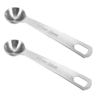 2PCS 1/2 Teaspoon Stainless Steel Long Handle Measuring Spoons (2.5ml) for Coffee Grains Spices & Dry Goods
