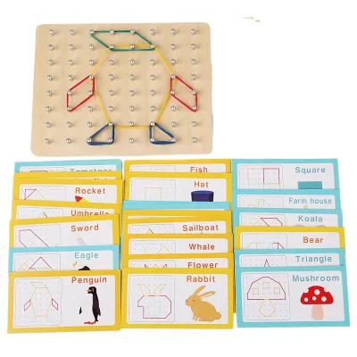 2 Pack Wooden Geoboard Montessori Toys with Pattern Cards and Rubber Bands,Brain Teaser STEM Toy for Boys Girls Ages 3-6