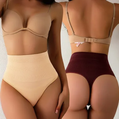 Women's Plus Size Mid Waist Compression Pants Beauty Body to Receive the Waist Shape Pants Sexy Thong Shapewear