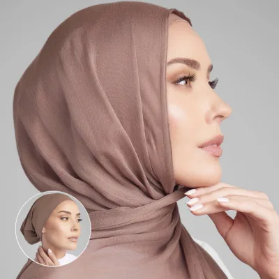 Wide-Brimmed Thin Modal Large Size Long Towel Hijab Set with Elastic Solid Color Scarf Hat Four Seasons Accessories Elegant