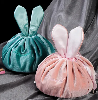 Velvet Nylon Cosmetic Bag or Pouches Pink Hanging Quilted Drawstring Corduroy Custom  Durable Fashion String Makeup Bags