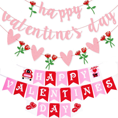 Valentine's Day Rose Flower Banner Happy Valentine's Day Heart Swallowtail Flag