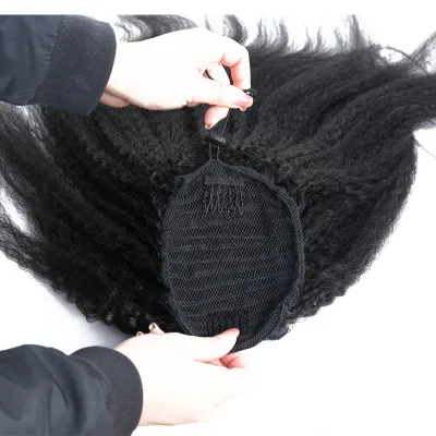 HTHAIR Kinky Straight Human Hair Ponytail Virgin Brazilian Yaki Straight Wrap Around Ponytails