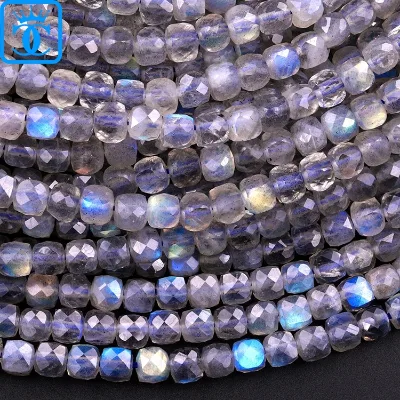 High Grade Natural Stone Faceted Beads Labradorite Rose Quartz Loose Gemstone Cube Beads for Bracelet Jewelry Making