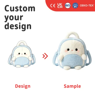 Custom Cute Plush Backpack Soft Blue Animal Character Bag Kawaii Stuffed Toy Kids School Travel Gift OEM ODM Manufacturer
