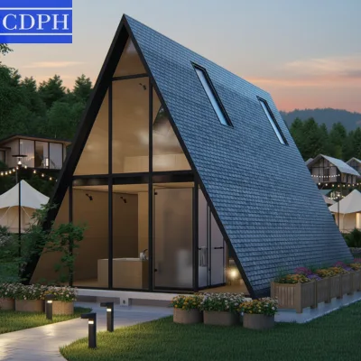 CE ISO Certified Q235B Steel Triangular House Prefabricated Modular A-Frame Cabin for Resort Office Living