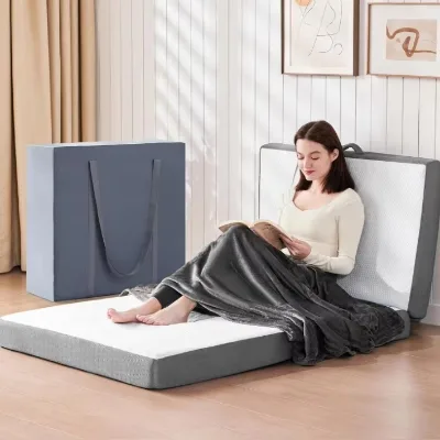 Tri Folding Mattress Topper-4-inch Folding Mattress Collapsible Washable Cover | Medium-Firm Non-Slip Design Polyester/Cotton