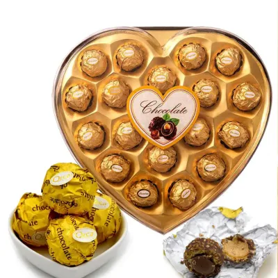 Custom Wholesale Heart-shaped Gift Box Chocolate Balls Biscuit Wedding Nut Chocolate Valentine's Day Snack Wedding Candy Gift