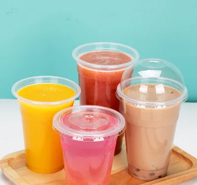 High-transparency Disposable Single Wall PET Plastic Cup 90mm for Takeout Coffee 12/160z with Lid and Straw