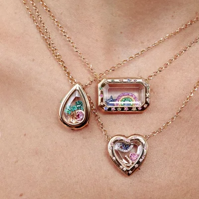 Vintage Photo Box Pendant 18K Gold Plated Heart Locket Pendant with Diamonds for Diy Jewelry Necklace Making