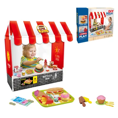 Children Kitchen Cooking Shop Pizza Toy Set Play Preschool Fast Food Toys Play Tent for Kids