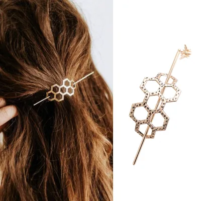 New Metal Creative Monochrome Women's Honeycomb Shaped Alloy Hairpin