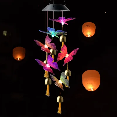 Kikusui Waterproof Christmas Gifts Led Solar Garden Light Butterfly Wind Chimes Bells Purple IP65 Home Decoration Outdoor 1 PCS