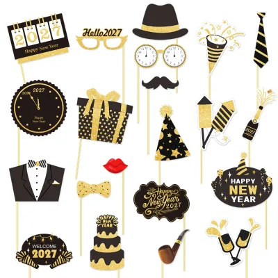 21pcs New Year Photo Booth Props Hand Held Photo Booth Props for New Year Party Decor