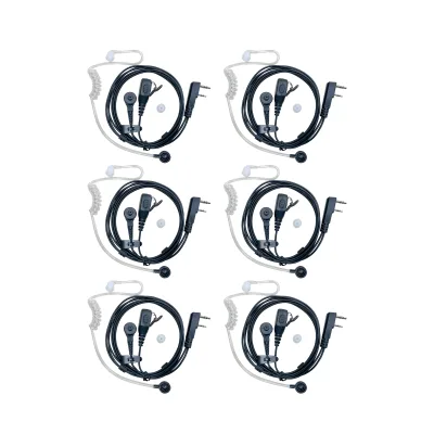 New Black 6-Pack Walkie Talkie Telephone Headsets Earpiece Mic Acoustic Tube Compatible Kenwood Baofeng Two-Way Radios for