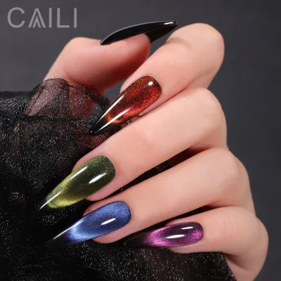 Caili 9D Reflective Cat Eye Magnetic Nail Gel Polish Varnis Double Light Sparkling Rainbow Color LED Lamp Source Semi Permanent