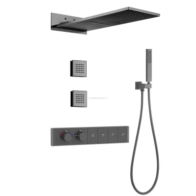 High Quality Project Bathroom Wall-mounted Rainfall Waterfall Thermostatic Shower Head Set With Body Jet Shower Massage