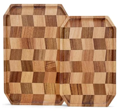 Wood Serving Trays - Set of 2 Rectangular Serving Platters, Wooden Decorative Board Charcuterie Boards for Serving Breakfast
