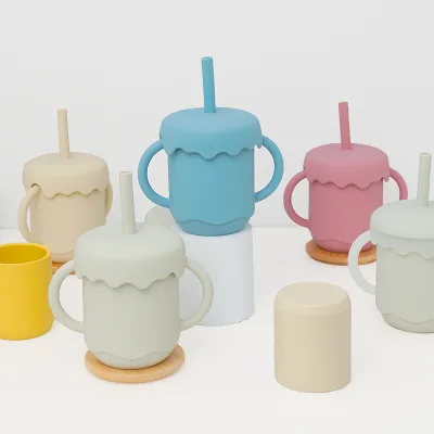 New Arrival Food Silicone Anti Spill Proof Learning Drinking Sipping Straw Cup Training Feeding Sippy Silicone Cup for Baby