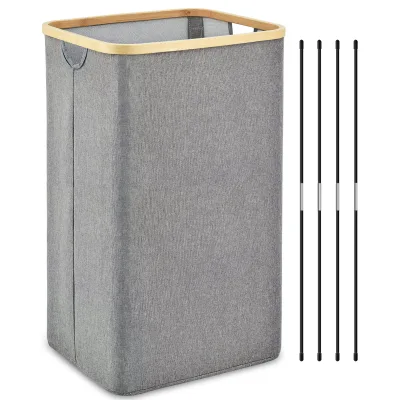 Large Capacity Foldable Waterproof Durable Corner Foldable Pop up Bamboo Organizer Laundry Basket