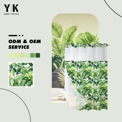Wholesale No Hook Shower Curtain Green Design clear tropical plant palm turtleback leaf Hookless Shower Curtain