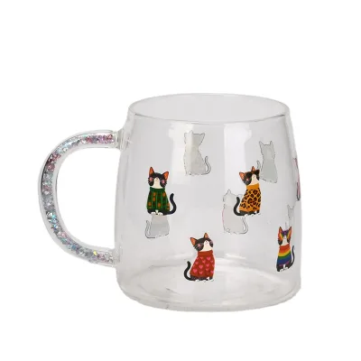 Wholesale Single Wall Glass Tumbler with Decorative Handle Cute Printing BPA Free Reusable Custom Color for Gifts & Home Use