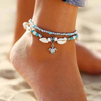Classic Shell Braided Cute Turtle Anklet Accessory Turquoise Pendant Suit