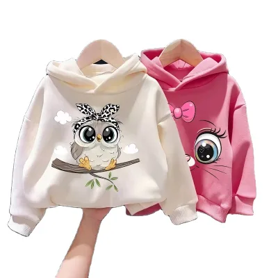 Unisex Children's Hooded Fleece Lined Cotton Sweatshirts Korean Style Animal Cartoon Print Winter Fashionable Outerwear