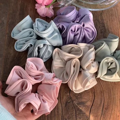 French Styles Solid Color Girls Oversized Satin Hair Scrunchies Extra Large Ruffle Luxury Hair Ties Women Accessories Wholesale