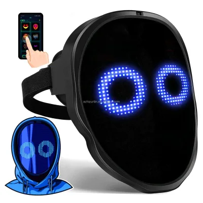 LED Gesture Sensor Programmable PVC Full Face Mask with Rechargeable Battery for Halloween Cosplay Masquerade Party