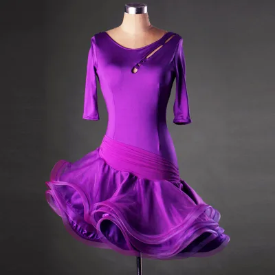 2026 Lace-up Latin Dance Dress for Competitions Performances Round-Neck Rumba/Cha-Cha/Three-Step Ballroom