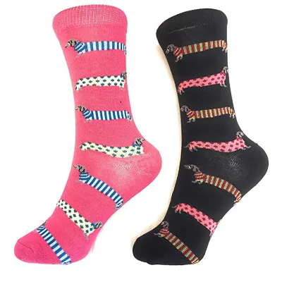 Fun Fashion Casual Comfy Cozy Wiener Dogs Dachshund Pattern Novelty Crew Socks