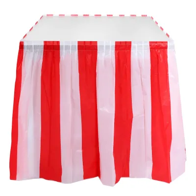 Rectangular Circus Theme Table Skirt Red White Striped Party Plastic Table Skirt