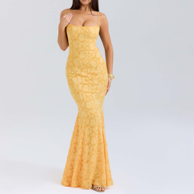 Chic Apricot Laceoemup Back Maxi Dress Oem Flattering Fit for Formal Events Women Custom Clothing Factory