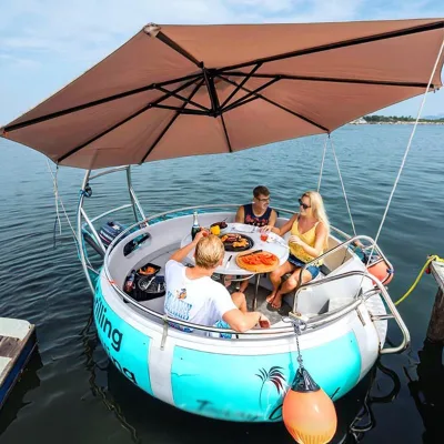 BBQ Boat Plastic Models Motor Electric Battery Grill Table Round Steel Customize logo EVA Floor Ice tank Storage 250