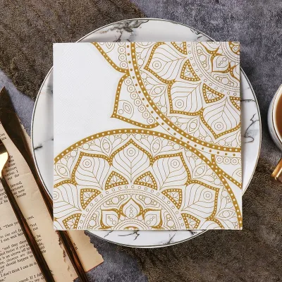 New 33*33 2ply Arabic Style Printed Airlaid Napkin Disposable Virgin Wood Pulp 20pcs/Bag for Dinners