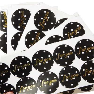 Factory Custom Hot Selling Round Gold Stamping Adhesive Paper Sticker Black Dot Seal Cookie Decorative Diary Candle Sticker