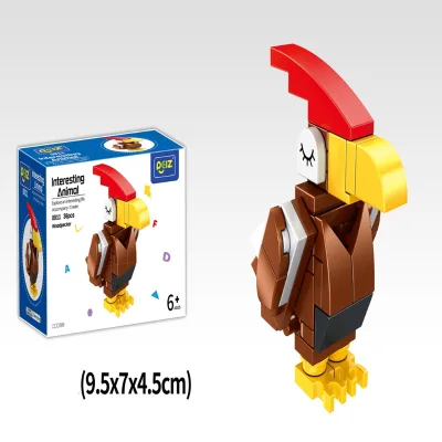 Small DIY Animal Assembly Jigsaw Puzzle Toy Set ABS Plastic Pellet Building Blocks Woodpecker Rooster Models Gift for Children