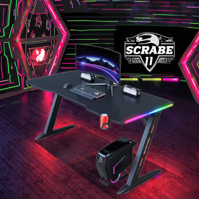 Modular Wooden Gaming Table with Removable Topper & Foldable PC Stand