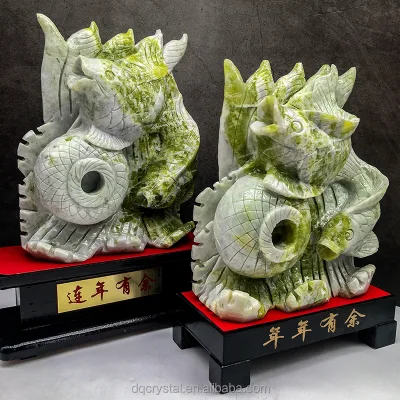 Wholesale Natural Crystal Green Jade Fish Carving Healing Crystals Stones Crystal Jade Fish for Decoration
