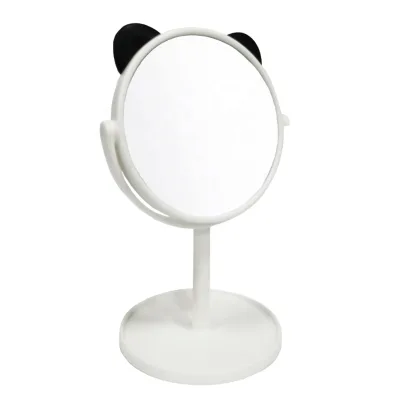 Foldable Double-Sided Vanity Makeup Mirror with Panda Ear Plastic Finished Wall-Mounted Standing Table Dressing Cosmetic Mirror