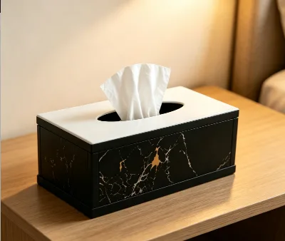 Factory Direct Black Gold Marble Acrylic Tissue Box, Luxury Acrylic Napkin Holder for Hotel Bedroom Countertop Tissue Storage
