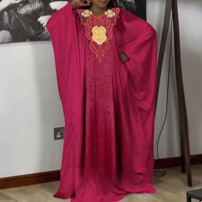 Cross-Border Trade for Middle East Women Plus Size Embroidered Robe Loose African Muslim Clothing for Summer Dress