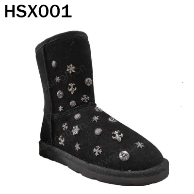 LXG,Snowscape Viewing Anti-slip TPR Sole Women Winter Boots Rivet Decoration Dust-resistant Black Lady Snow Boots HSX001
