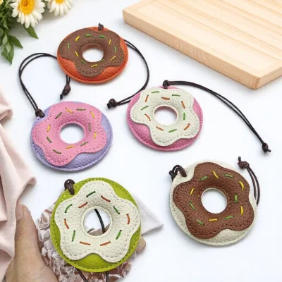 Cute Donut Bag Pendant Gift PU Leather Handbag Charms Purse Car Pendant