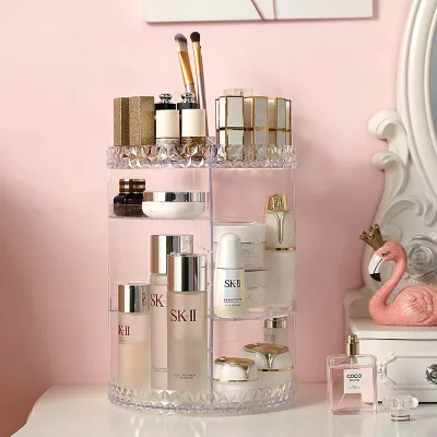 Choice Fun Light Luxury 360 Degree Rotating Desktop Dressing Table Manager, Transparent Lipstick and Cosmetics Storage Rack