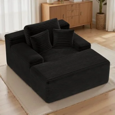 Black Corduroy Compressed Single Sofa Bed Vacuum Compressed Single Couch Reading Chaise Apartment Living Room Furniture Set