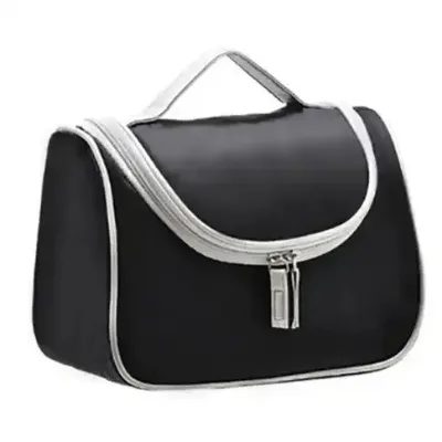 Custom Double Zipper Soft Handle Water Resistant Extra Large Plain Faux Leather Black Cosmetic Travel Outdoor Makeup Bag Colefa